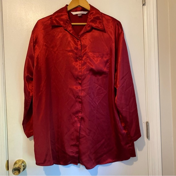 Victoria's Secret Vintage Crimson Satin Sleep Shirt - Picture 1 of 8